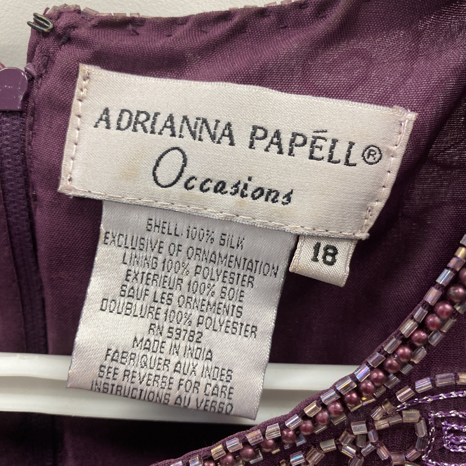Adrianna Papell 18W Plus Size Top Evening Beaded 100% Silk Occasions purple