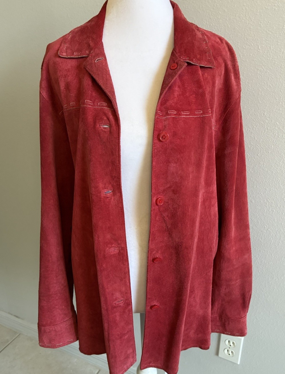 Vintage Red Genuine Suede Leather Shirt Jacket Women’s M Retro Western Boho 90s