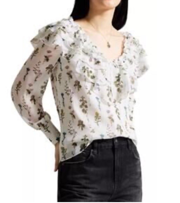 Ted Baker London, Women’s Ruffle Floral Blouse, Size 2 US 6 /M