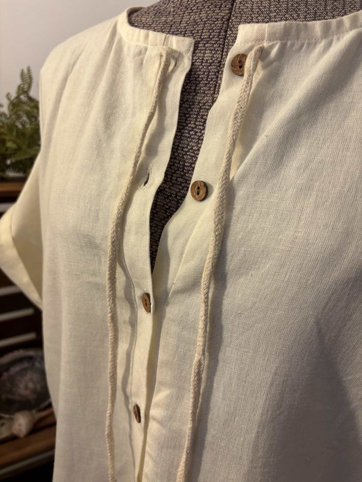 Emerson Fry Boho Ivory Button Shirt Caftan Top Organic Cotton One Size S, M, L