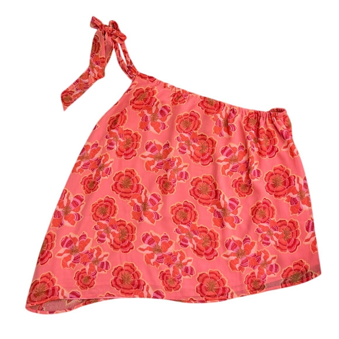 NWT Loft Womens XL Floral One Shoulder Tie Strap Blouse Pink Orange