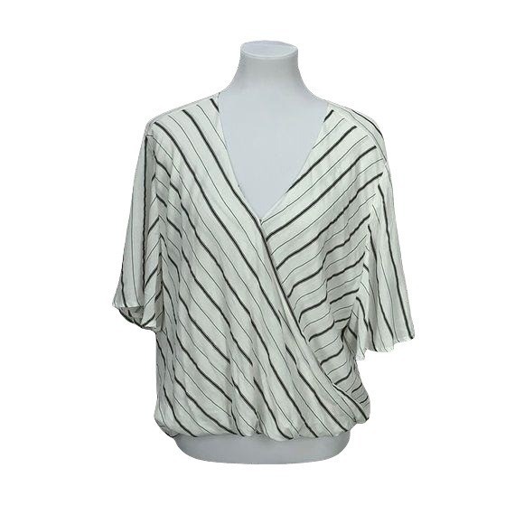 Mustard Seed Large Striped White faux wrap blouson blouse