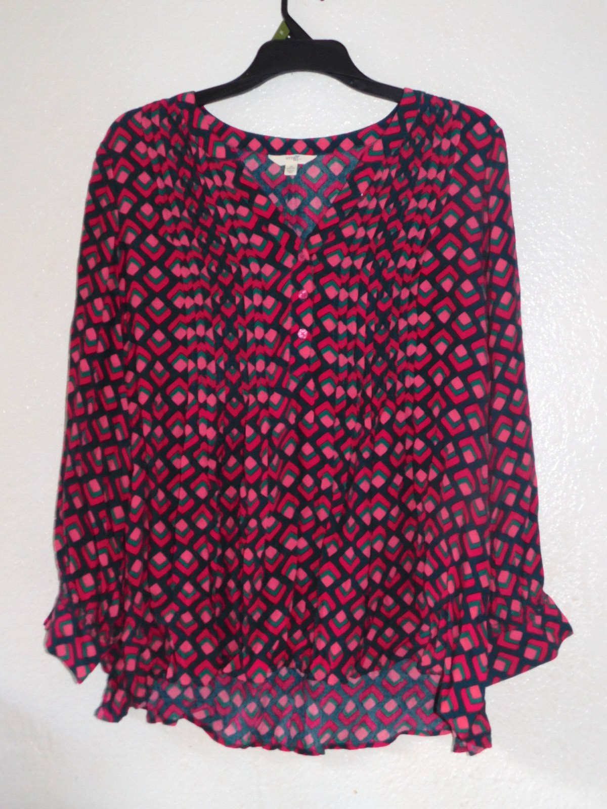 Womens Dress Shirt 2X 20W 22W Pink Purple Green Pattern Pleated Blouse