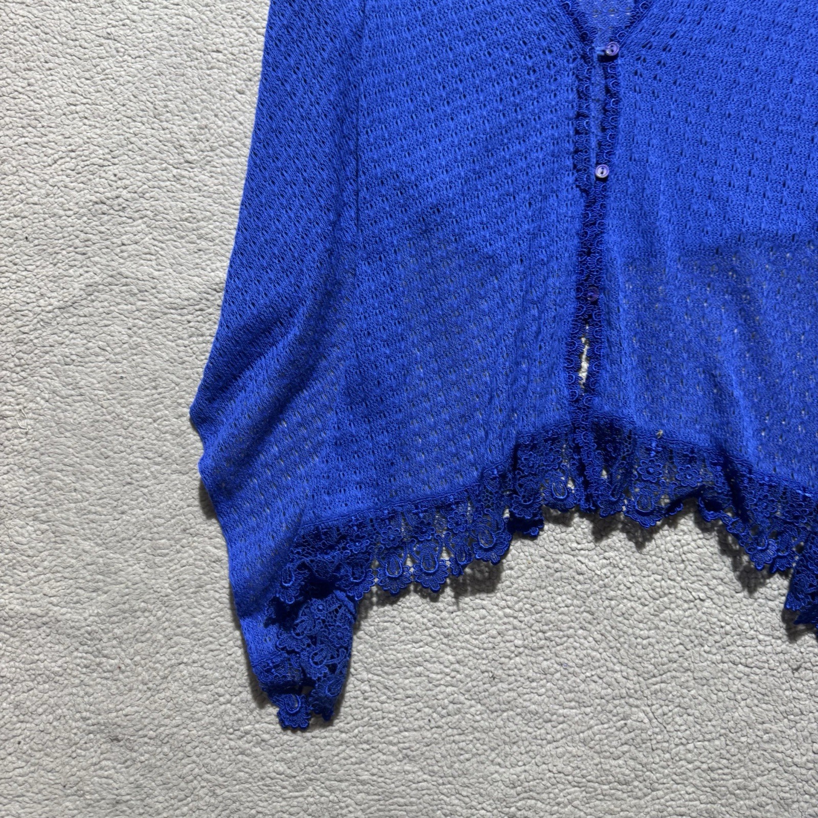IIMK Michel Klein Top Womens 38 (S/M US) Blue Short Sleeve Button Knit Flowy NEW