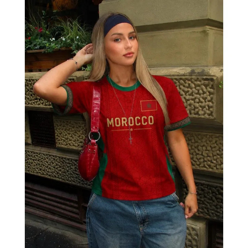 Morocco Football Jersey Women Flag Football Shirt Quick Dry Athletic T-Shirt Tee