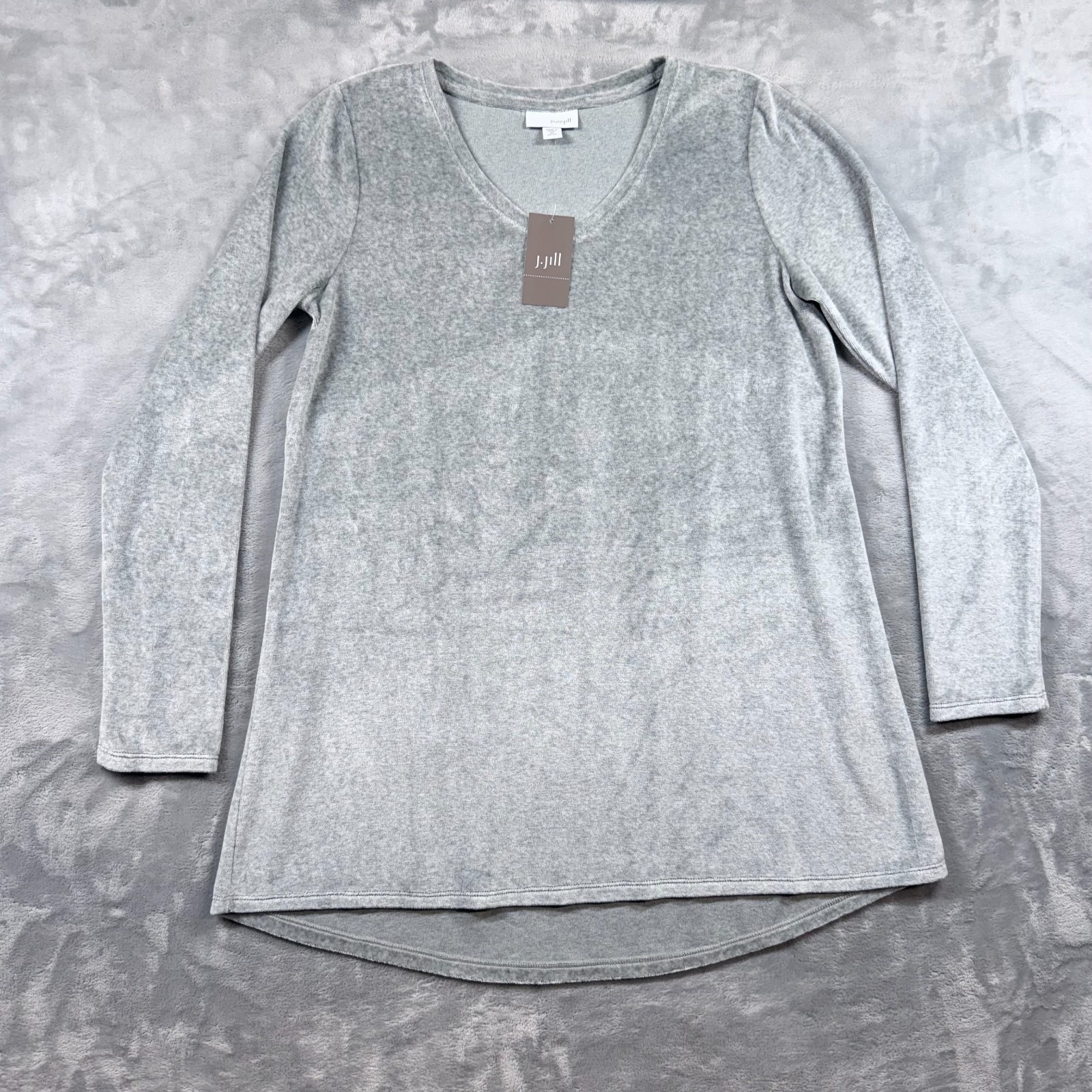 Pure Jill Gray Velour V-Neck Tunic Top Pima Cotton Modal Blend XS petite Loose