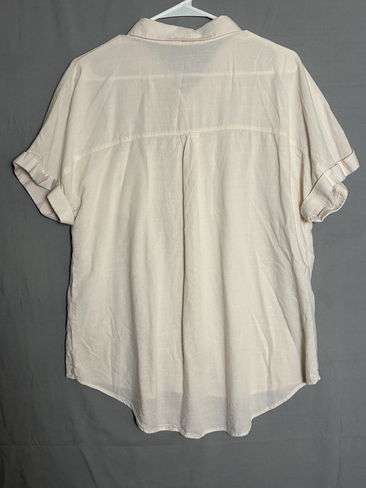 Large 100% Cotton Button Up Slouchy Tunic, beige/ off-white, Short sleeve