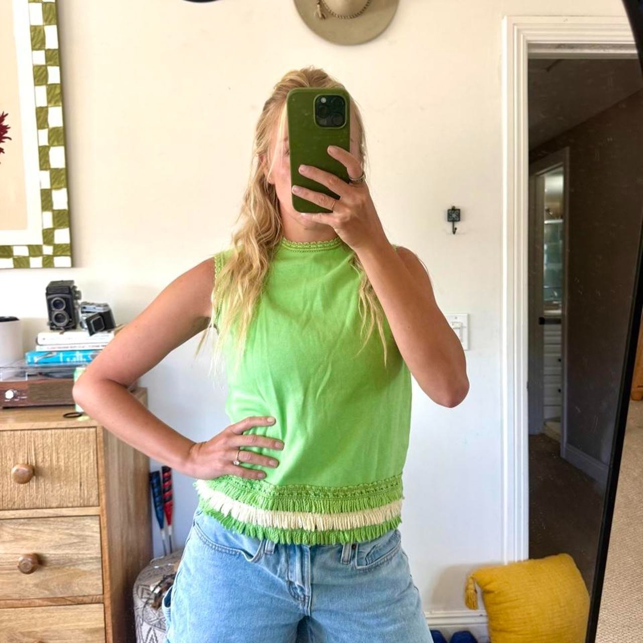 MISTER MARTY BOHO BLOUSE TANK TOP GREEN WOMENS SIZE MEDIUM