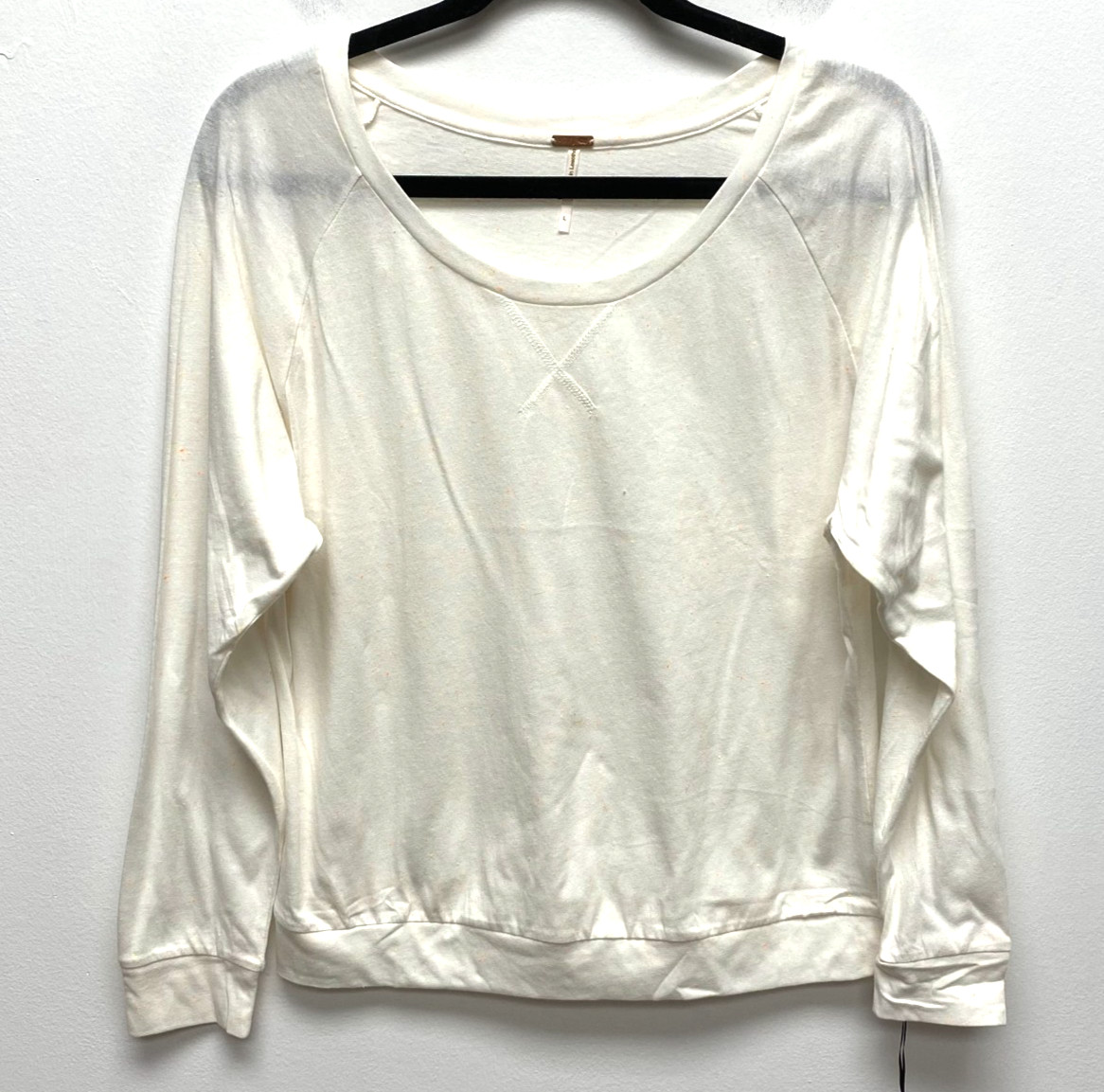 Poof Apparel Long Sleeve Knit Top Cream Speckled Lightweight Pullover Shirt L