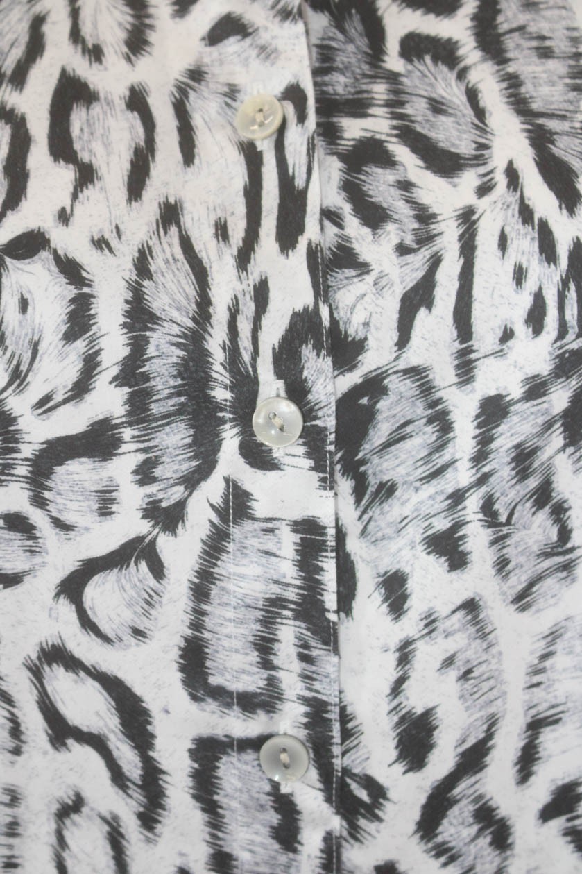Hinson Wu Womens Diane Long Sleeve Snow Leopard Print Button Down White Size 14