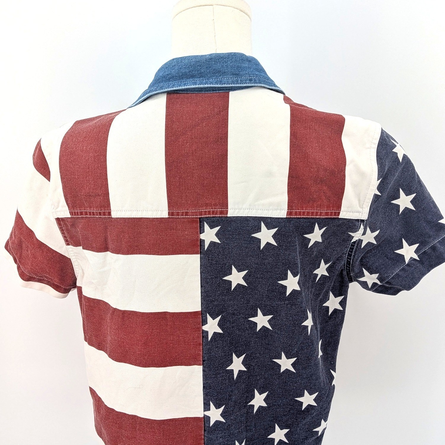 Annex American flag button up shirt patriotic petite M stars stripes