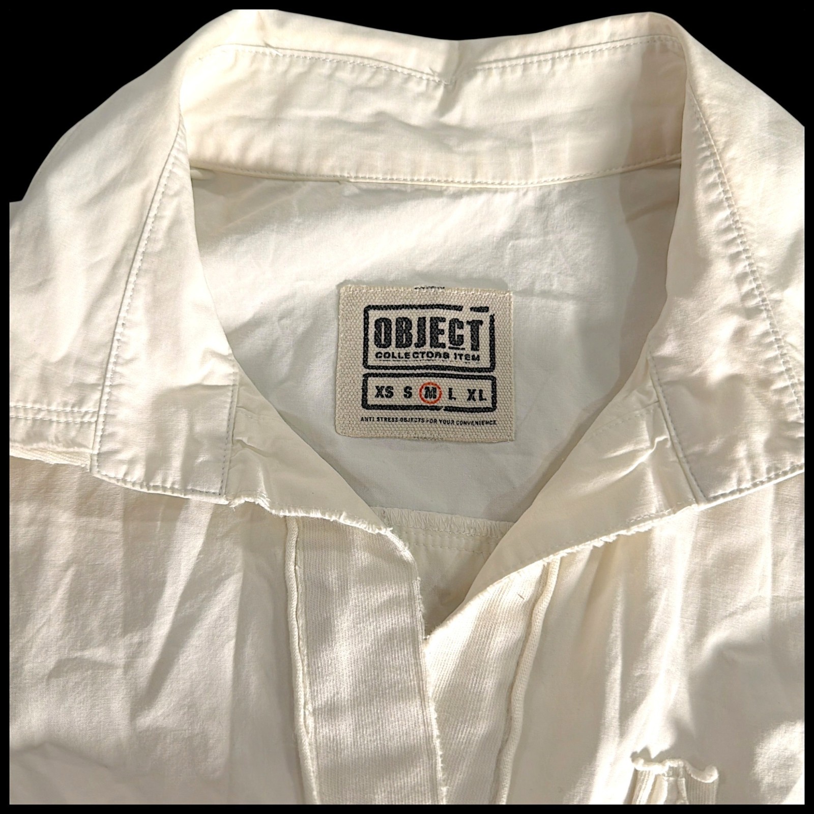 Object Collectors Item Top Womens M White Shirt Distressed Scandinavian Y2K