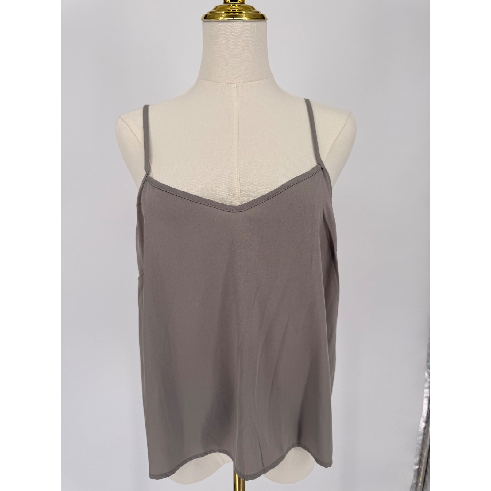 French Connection Elegant Gray Sheer Peplum Blouse Smocked Sleeve V Neck
