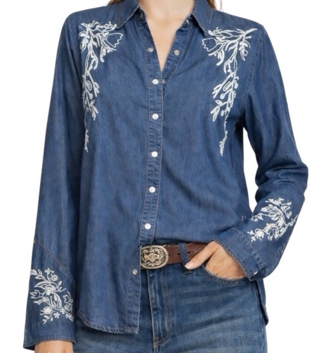 Solitaire Embroidered Snap Boho Western Shirt NWT