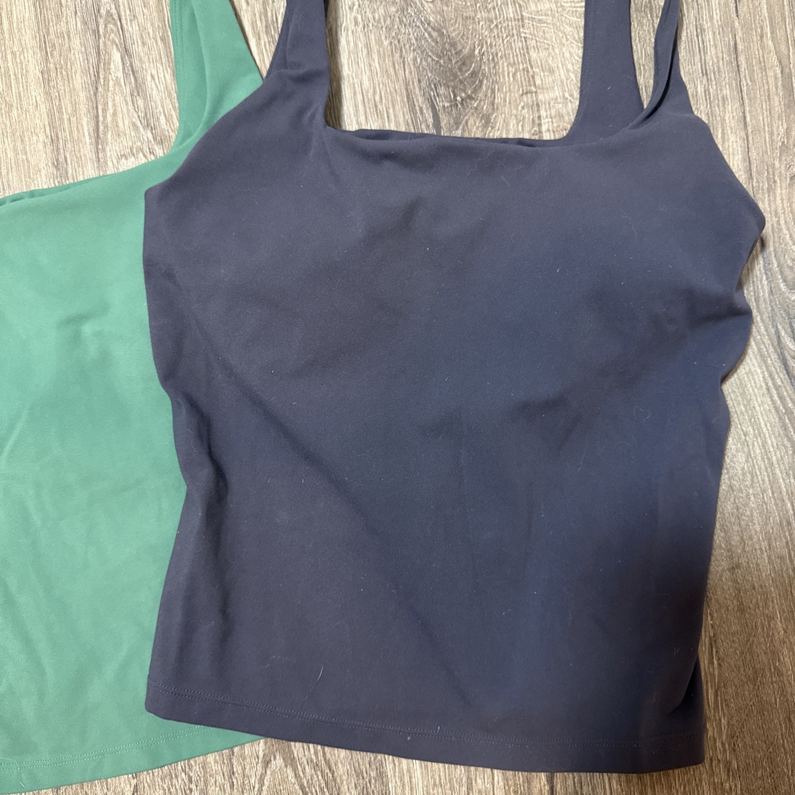 Women’s FLX Small Crop Tanks SET of 2 Square Neck Green & Black Built-n-Bra Soft