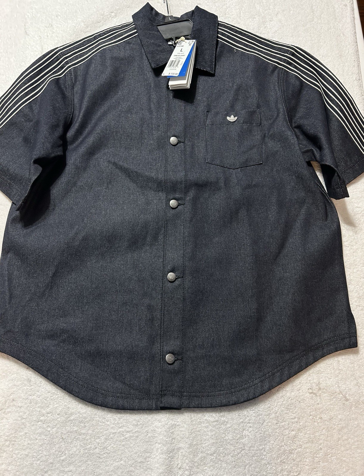 Adidas JJ3146 Originals Women’s Indigo Denim Short Sleeve Shirt Large NWT (R1)