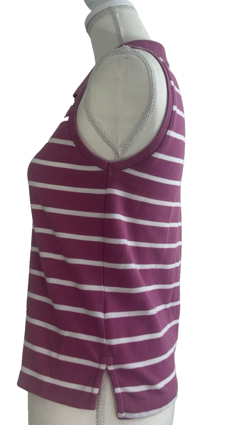 Tommy Jeans Striped Sleeveless Polo Shirt Fuchsia White Sz M