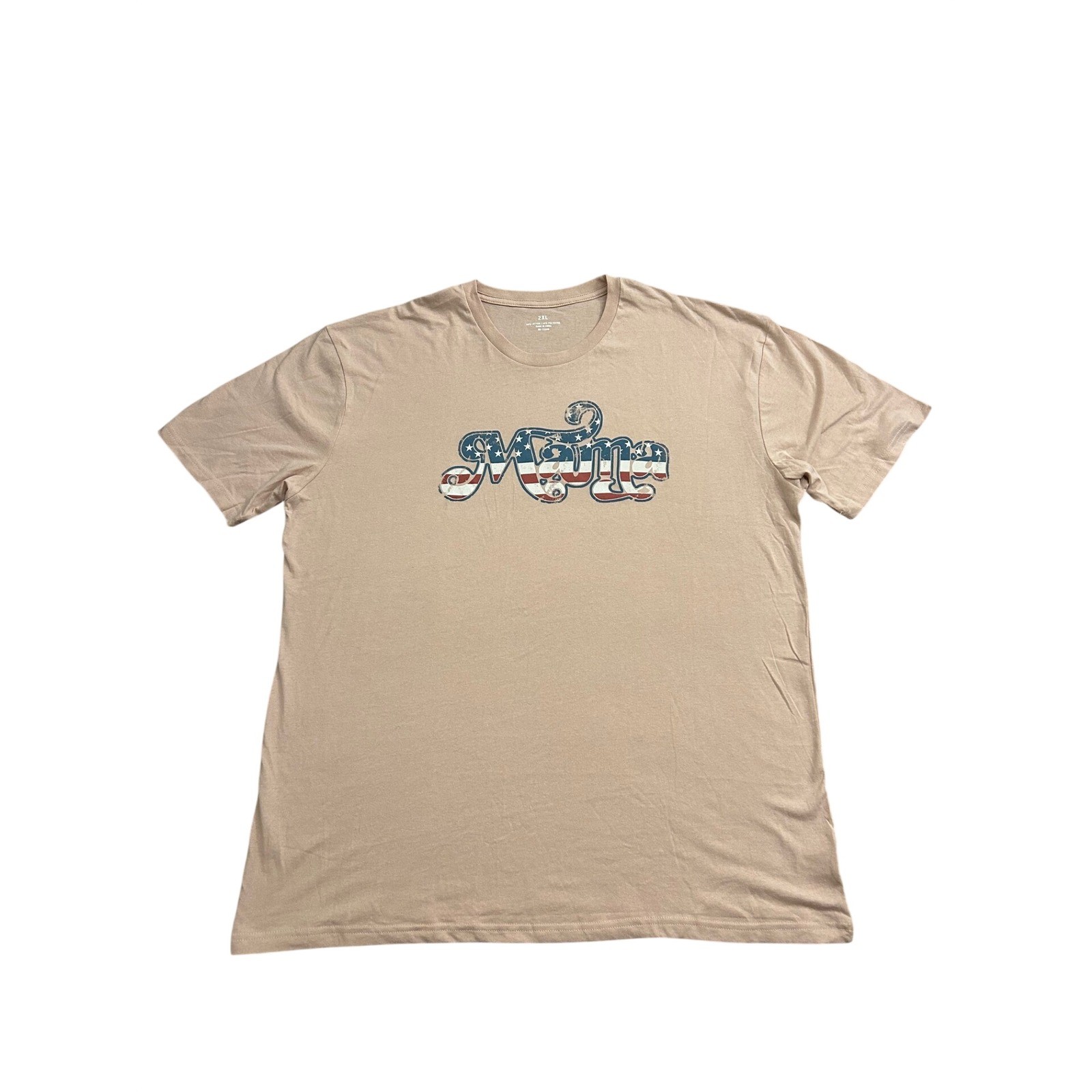 Mama USA Patriotic Graphic Premium Tee Mens 2XL Tan American Flag Shirt Soft NWT