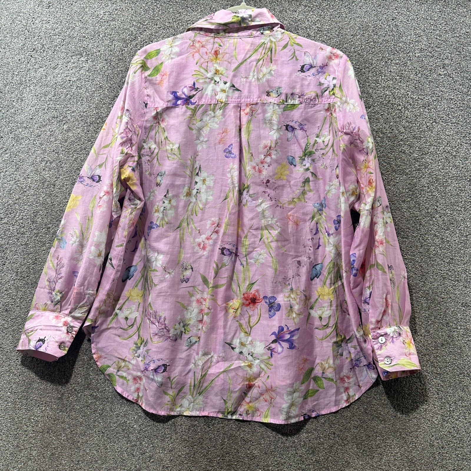 Bailey/44 Button Up Blouse Top Women XL Pink Floral Butterfly Lyocell Whimsical