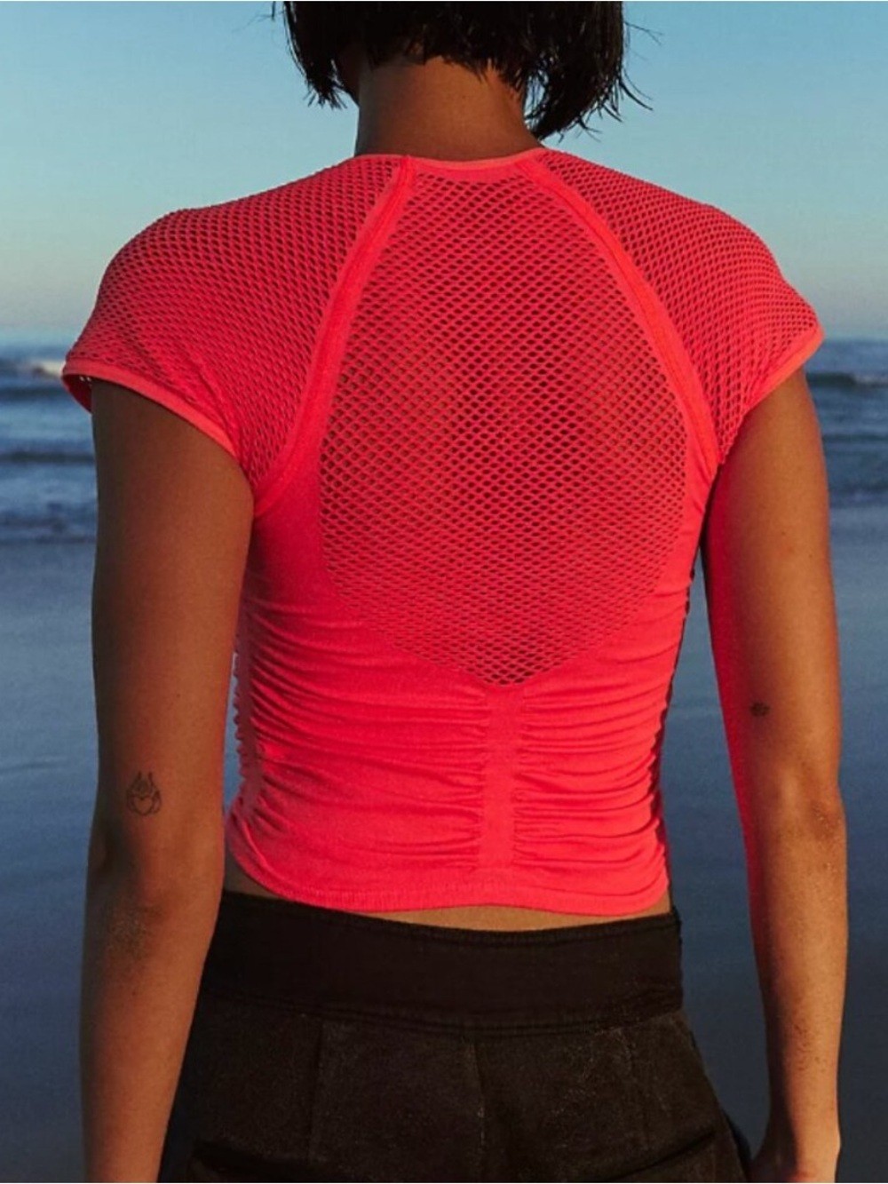 FP Movement Free People Free For All Short Sleeve Mesh Top Hot Watermelon XS/S