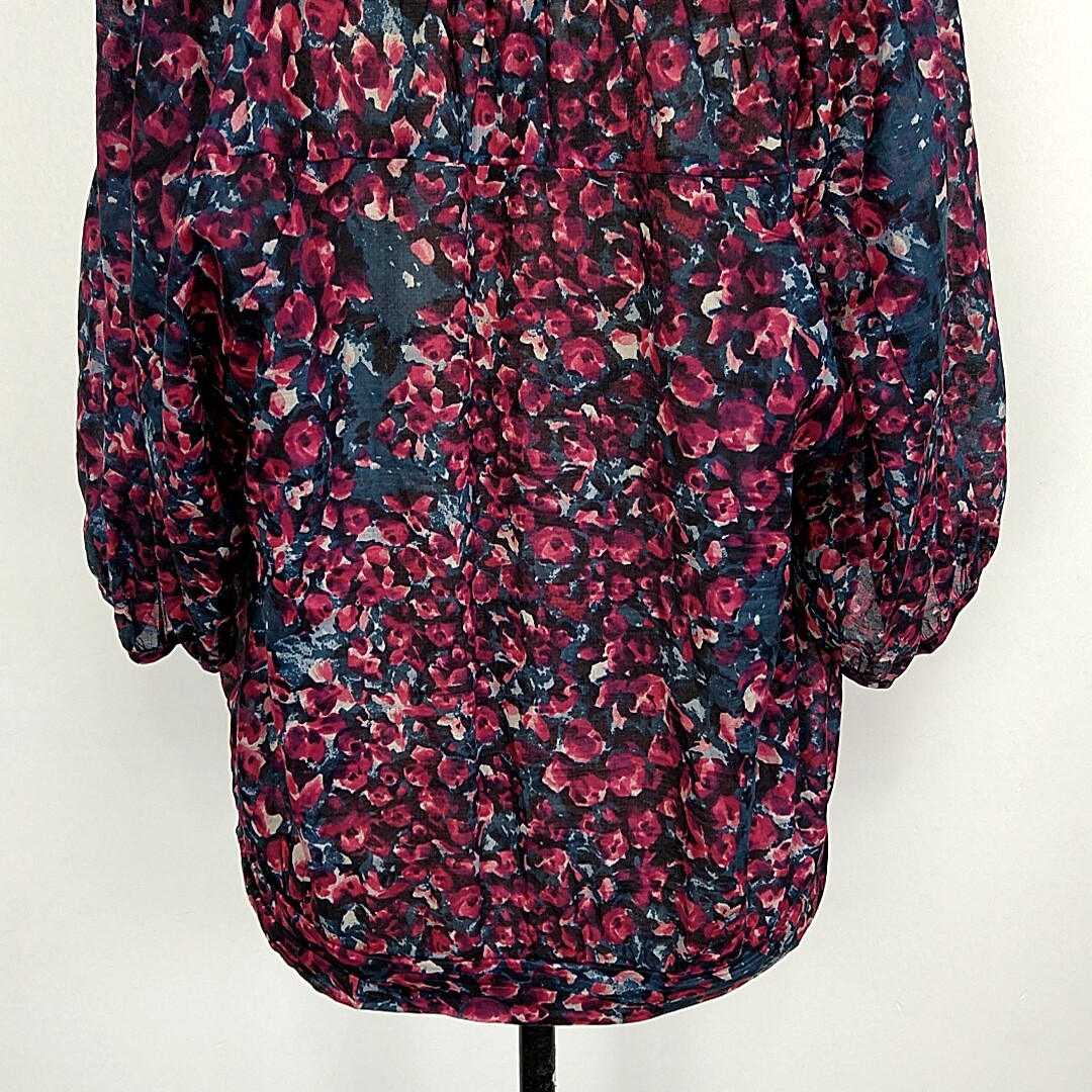 Esme & Esyllte Womens sz 12 Top Pink Floral Balloon Sleeve Scoop Neck Tie