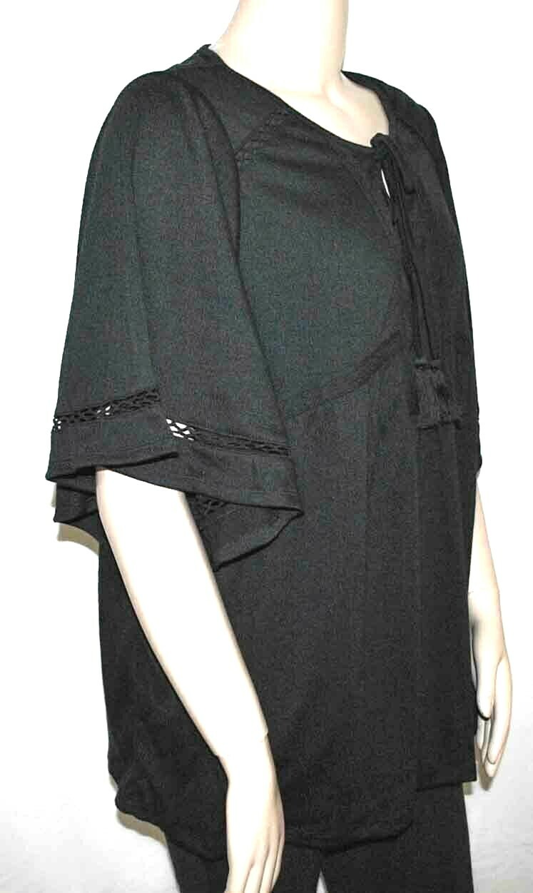 Haute Hippie Tribe Print or Solid V-Neck Peasant Top, Black 1X A395834