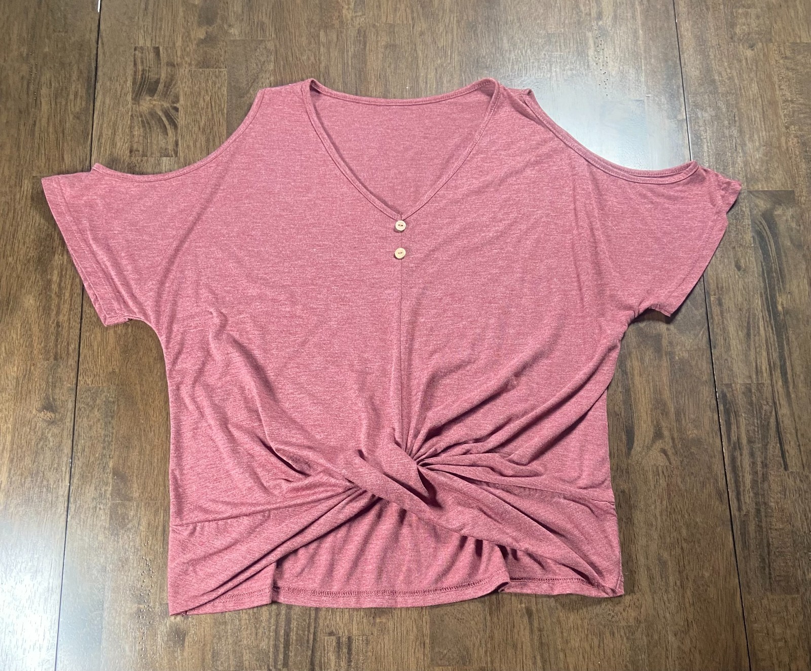 Women’s Cold Shoulder Twist Front Top Mauve Pink Size 2XL