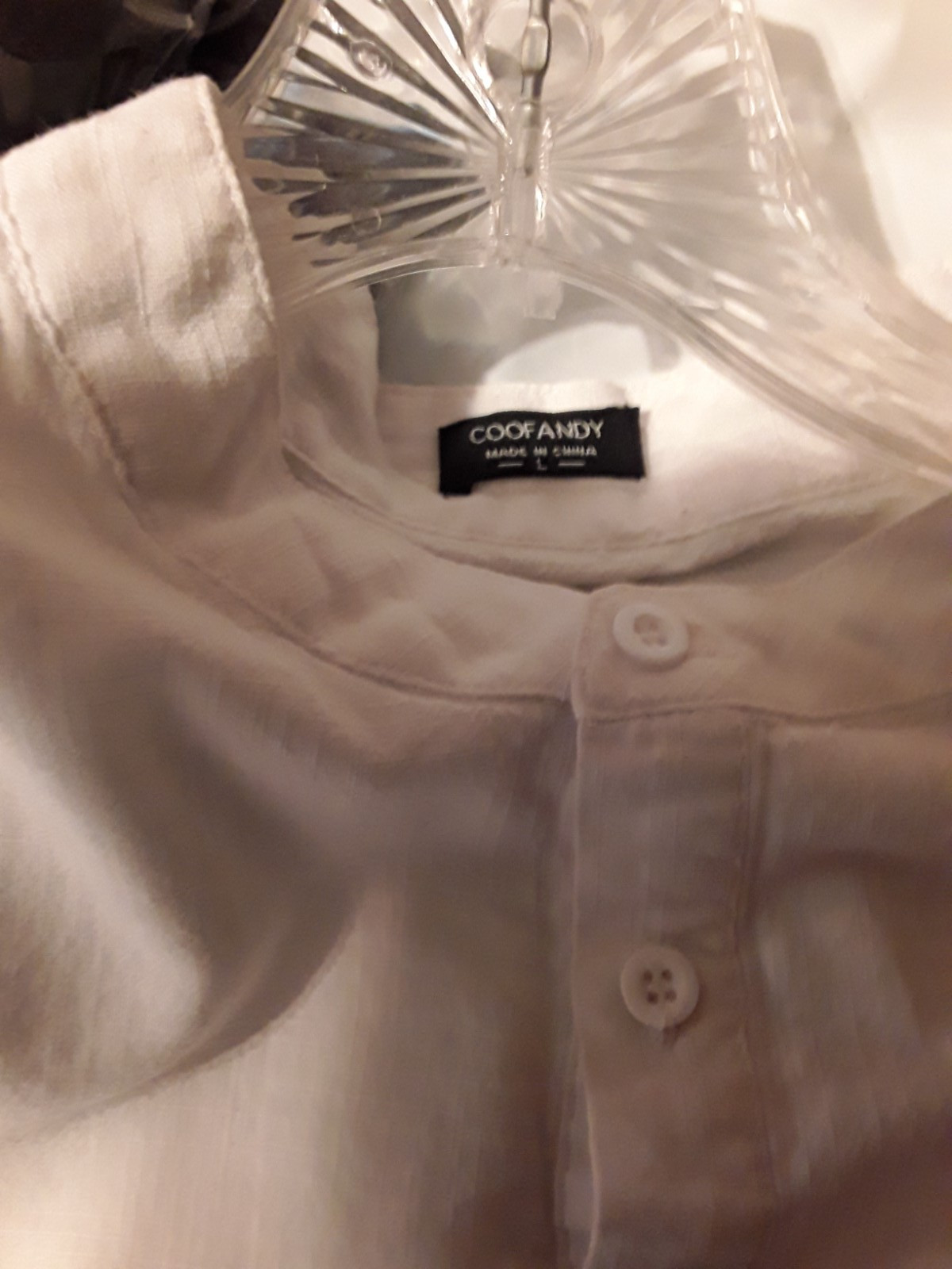 Ladies COOFANDY 3/4-LS PO Cotton Blend BLOUSE L White 1/4 Button Stand Up Collar