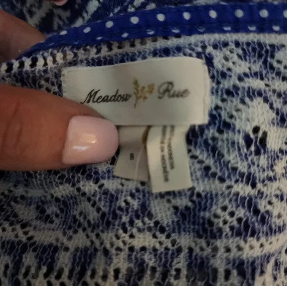 Anthropologie Meadow Rue Blue/White Boho Top Size Small
