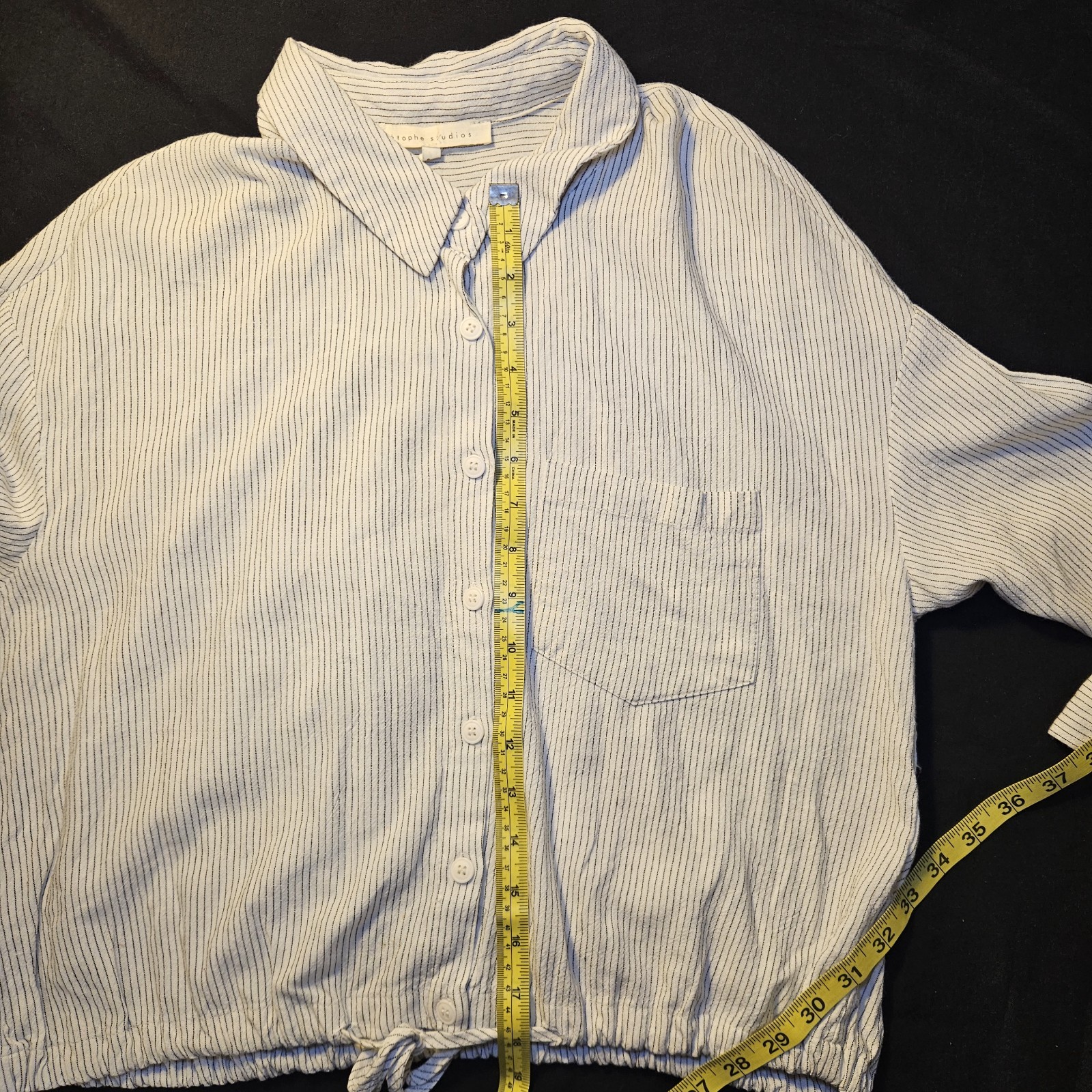 Etophe Studios Women’s LS Button Up Top Cream Stripe Draw String Waist Size S