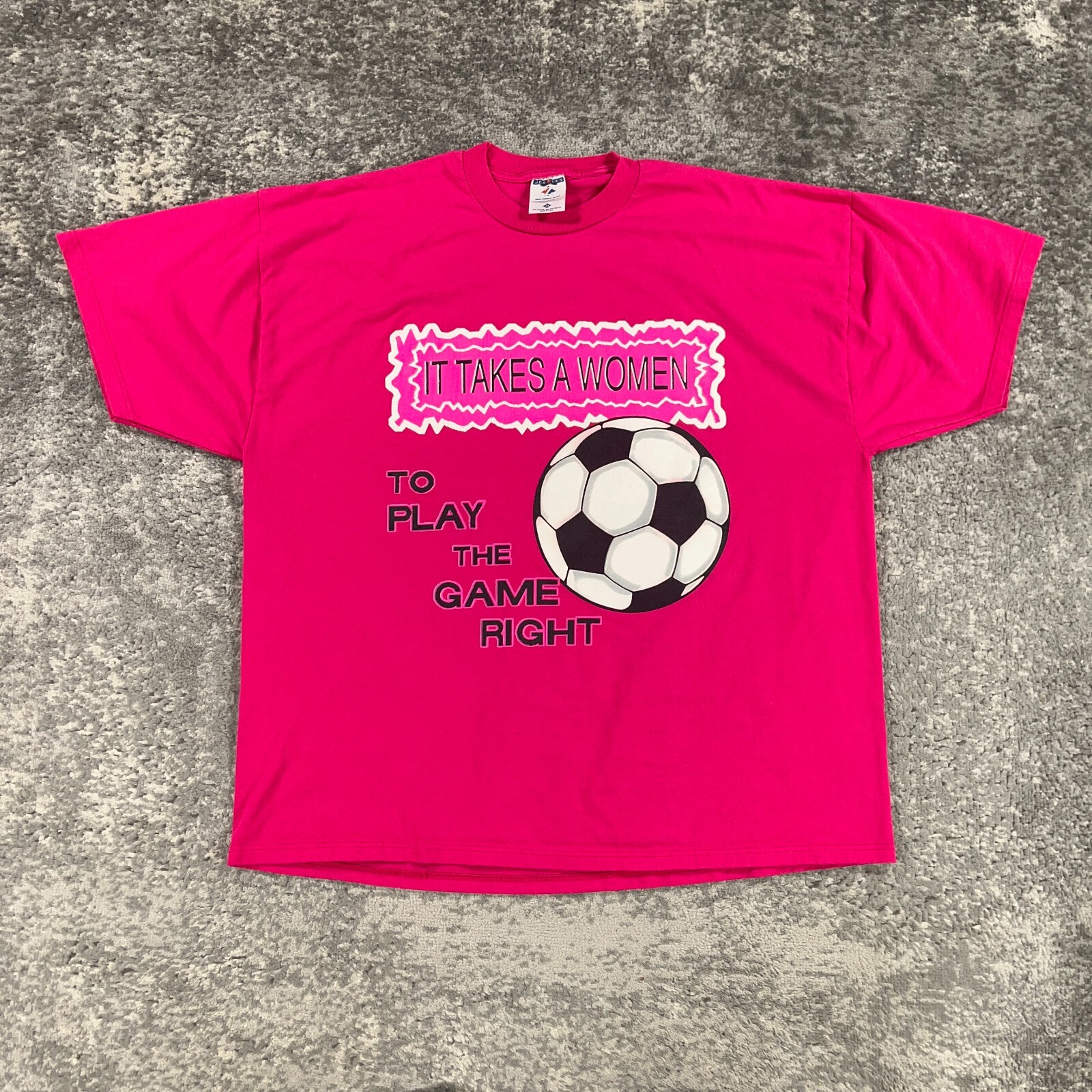 VTG Soccer Shirt Adult 3XL Pink Crew Neck Girl Power Funny Quote 90s Made In USA
