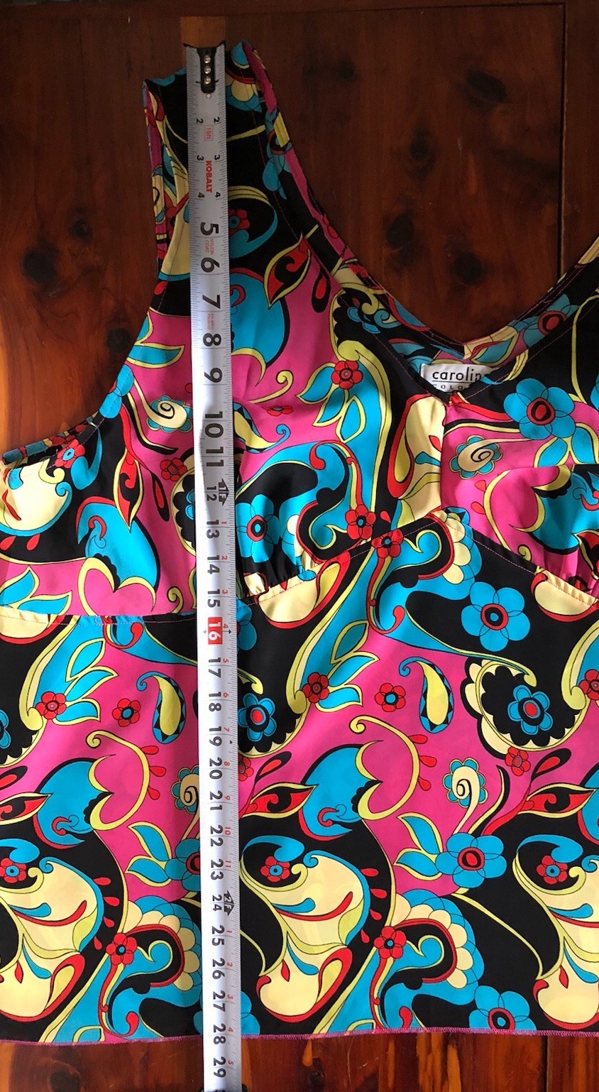 Empire Waist Tank Top Size 26W (4X) Bright Boho Floral Ruched Side Pink Blue