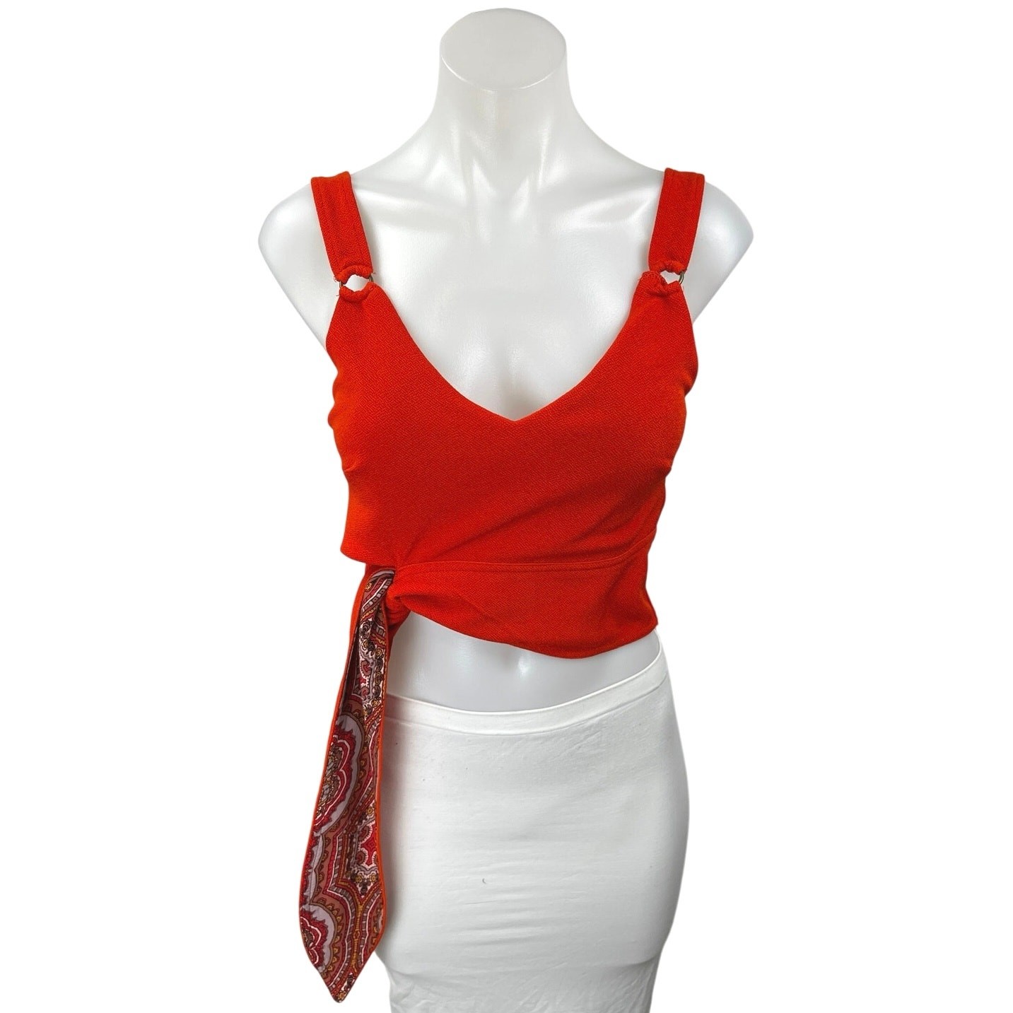 Free People Paisley Pop Red Orange Sleeveless Side Tie Camisole Crop Tank Top XS
