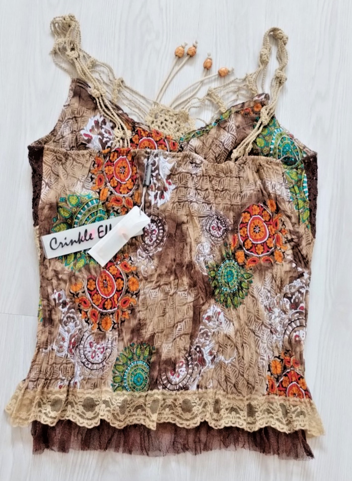 Per Una M&S Mandala multi brown macrame sleeveless camisole top size 14 bnwt