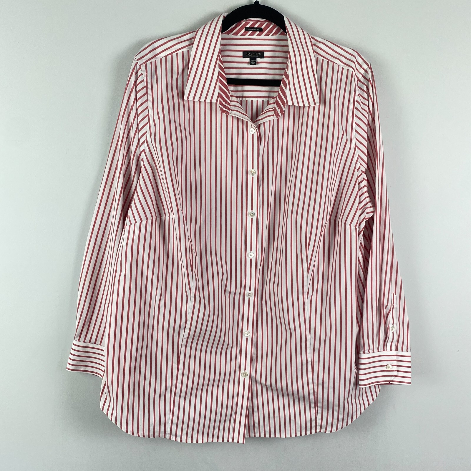 Talbots Wrinkle Resistant Button Up Shirt Size 22WP Red White Stripe