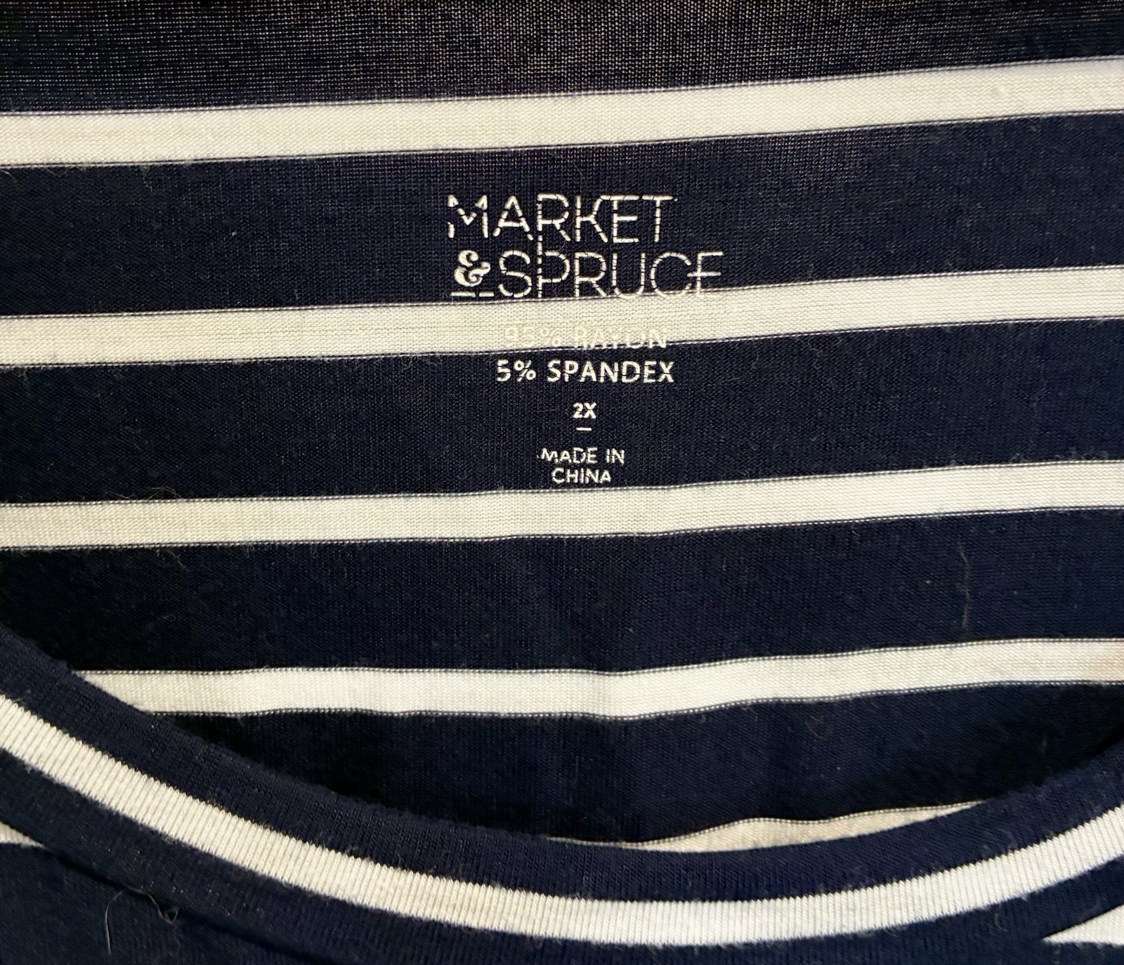 Market & Spruce Elaine Pocket Short Sleeve Navy And White Striped Tee Size 2X