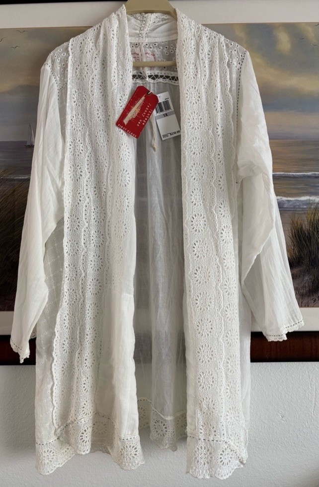 NWT Vintage Johnny Was First Class Eyelet Lace Duster Kimono Jacket 1X Boho