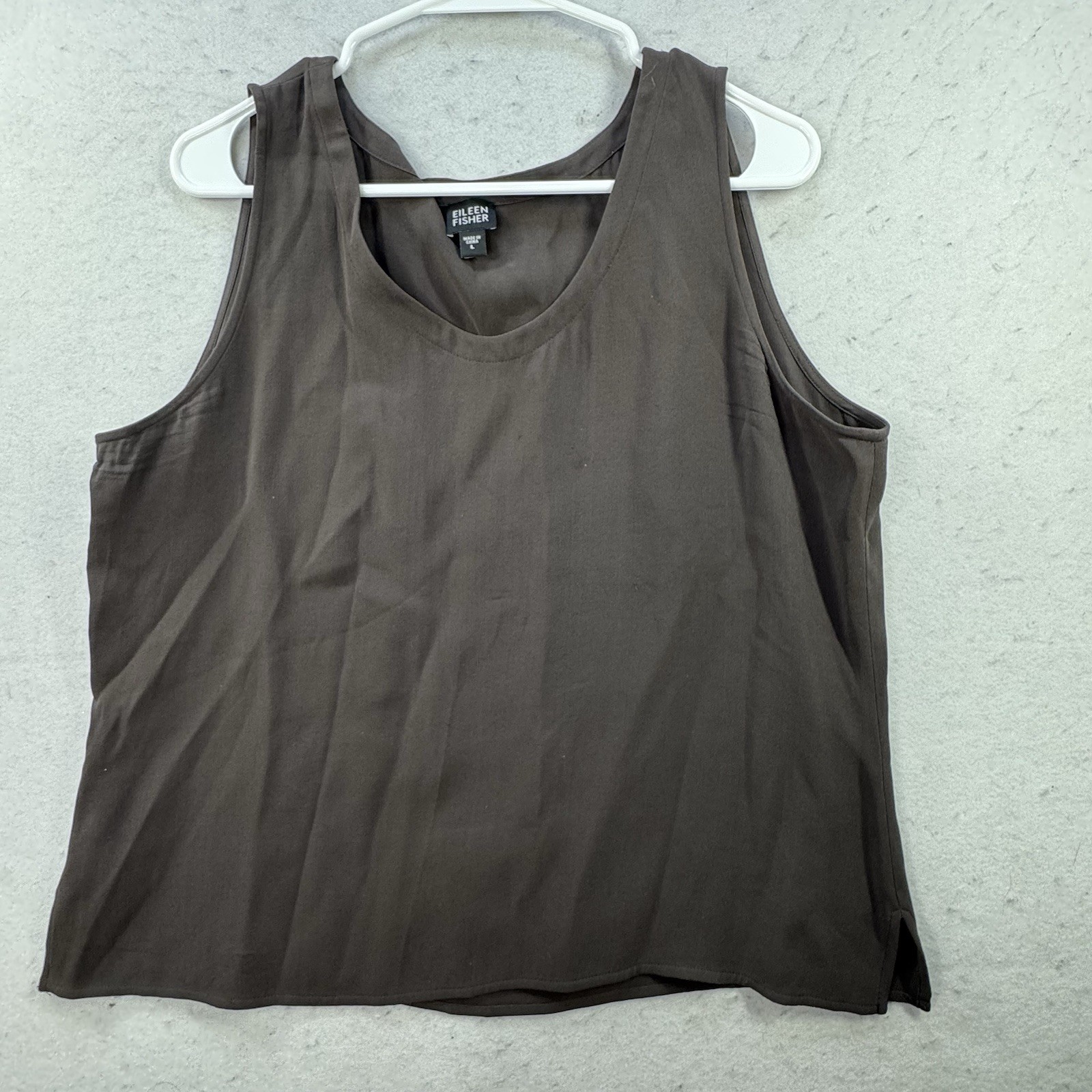 Eileen Fisher Silk Blend Scoop Neck Tank Top Women’s Large Brown Casual Basic