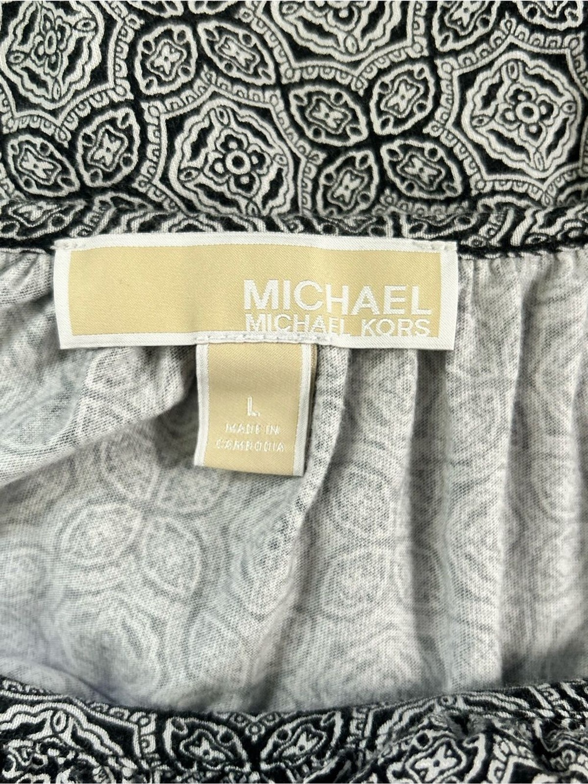 Michael Kors Cotton Modal Black & White Geometric Bell-Sleeve Blouse size Large