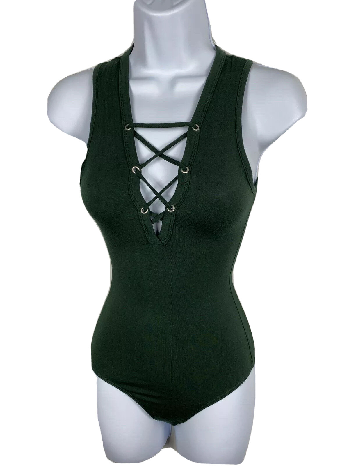 Wet Seal Lace Up Green Tank Bodysuit New Womans XS Soft Festival Boho Vintage