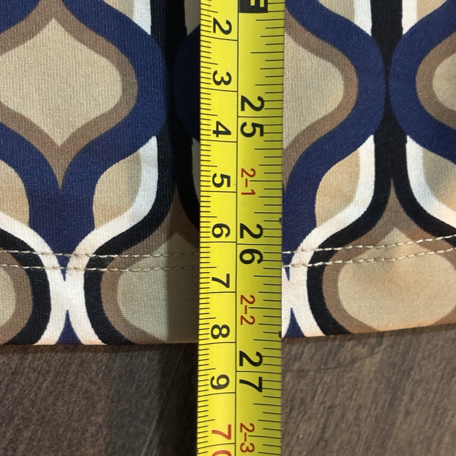 J McLaughlin Catalina Cloth Blouse XL Geometric Print Button Front Navy Tan LN