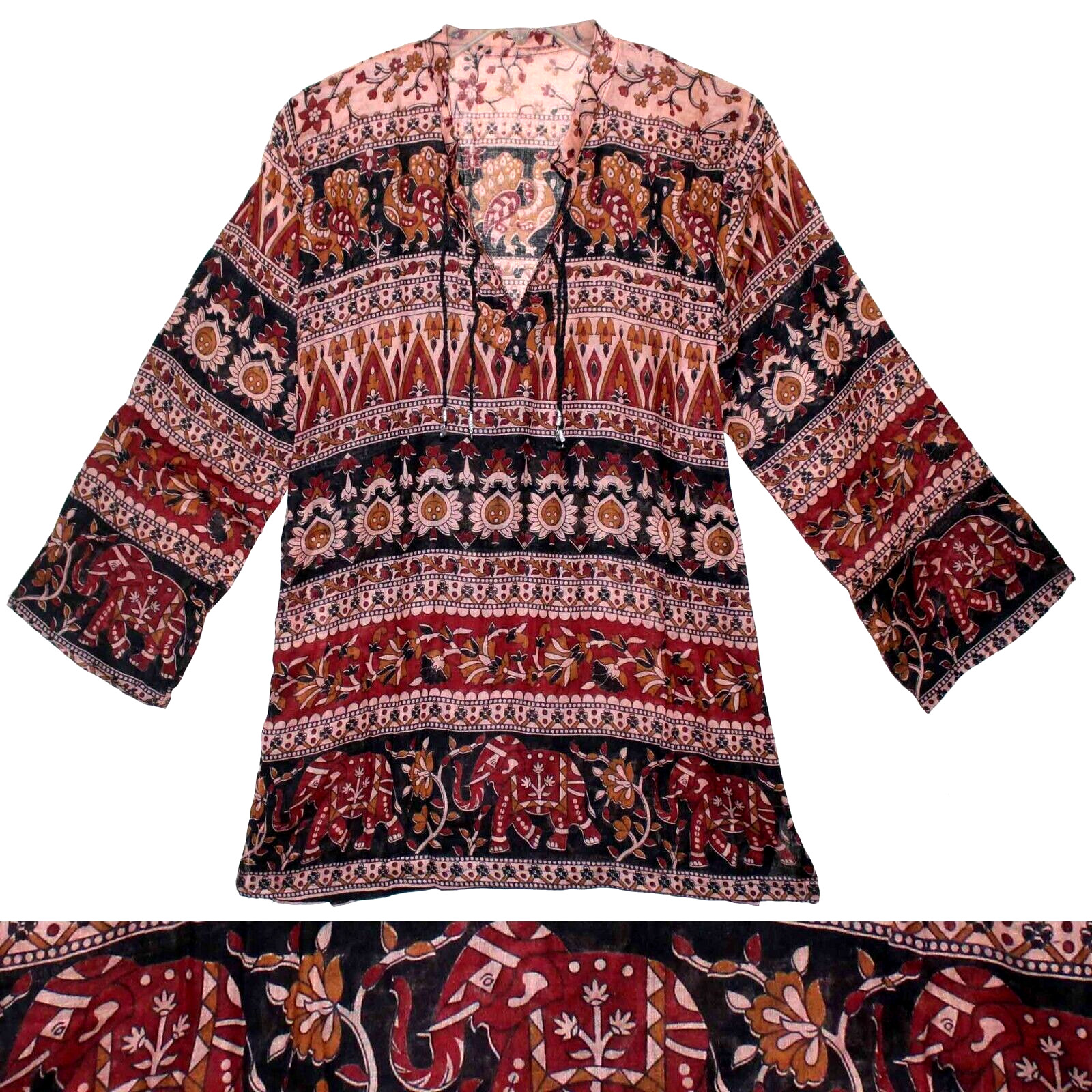 Indian Cotton Shirt Ethnic Top Blouse For Women Hippie Boho Gypsy Tunic Retro