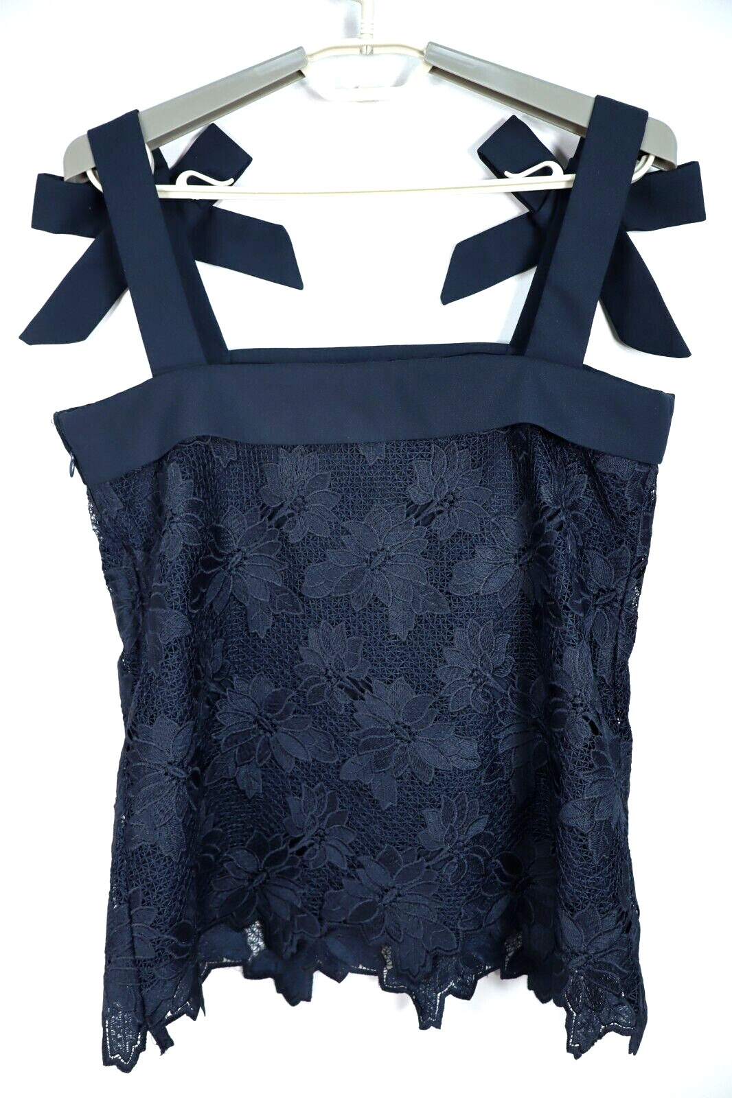NEW BANANA REPUBLIC Women’s Thick Polyester Lace Tank Top Bow Navy Blue Size S