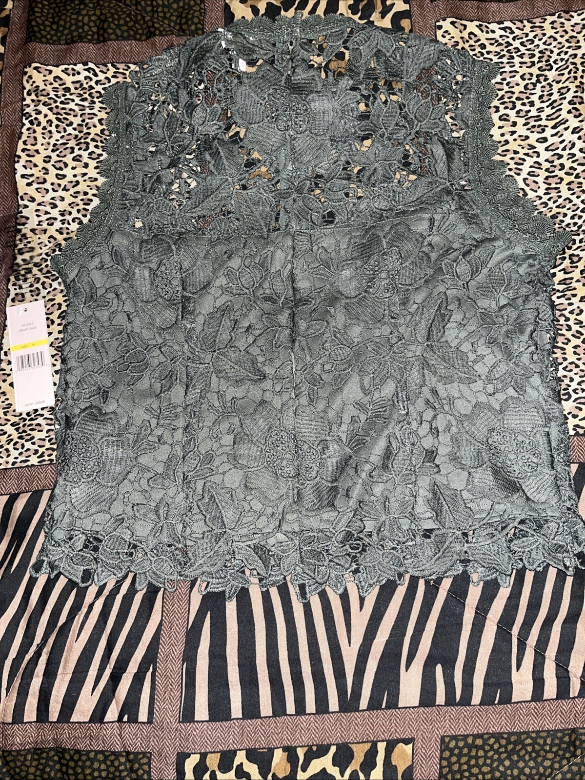 NWT Nanette Lepore Prairie Sage Floral Lace Tank Top Blouse Size M Mock Neck