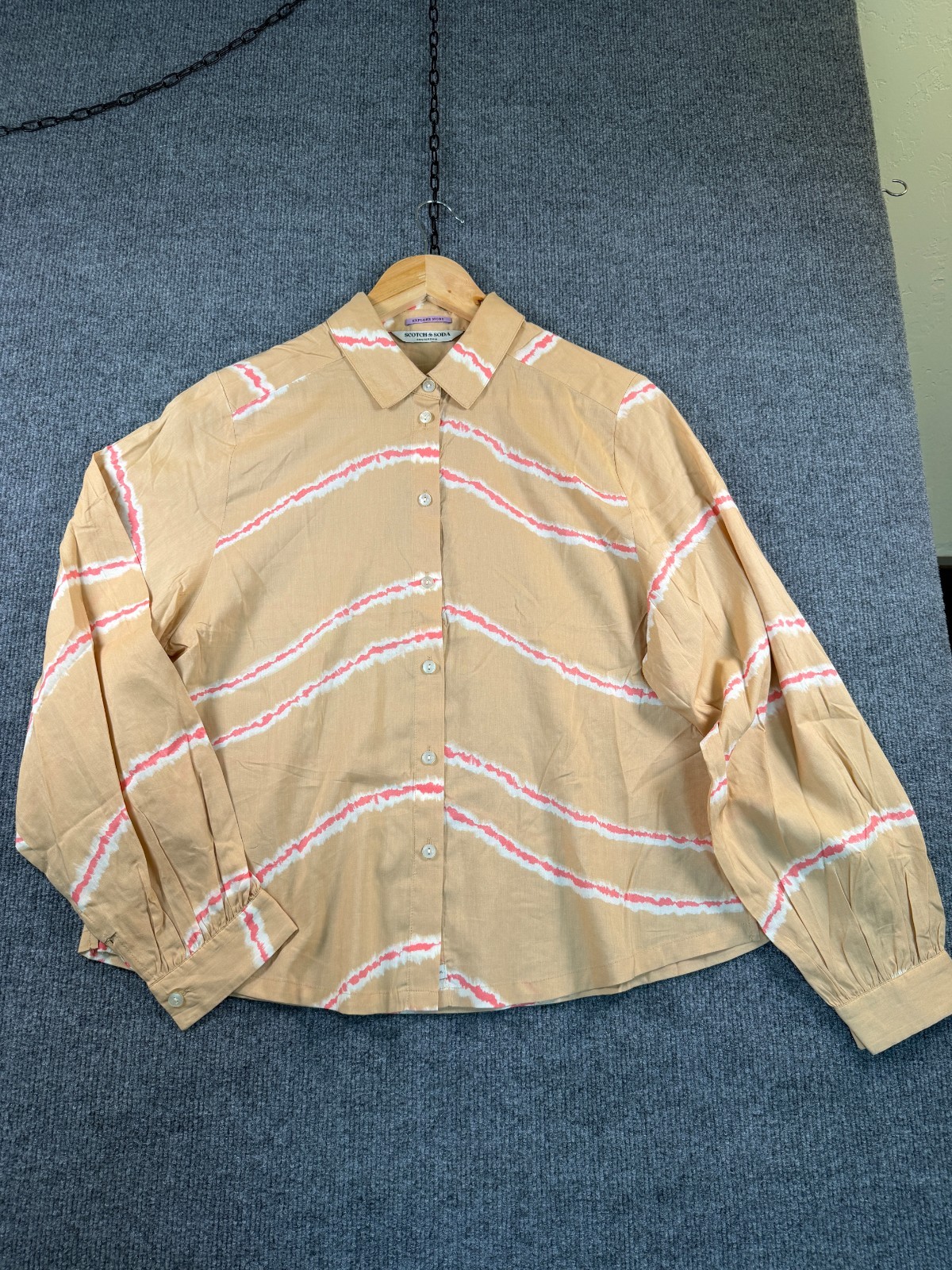 Scotch Soda Women’s Printed Shirt Balloon Sleeves Size Medium Tan Pink