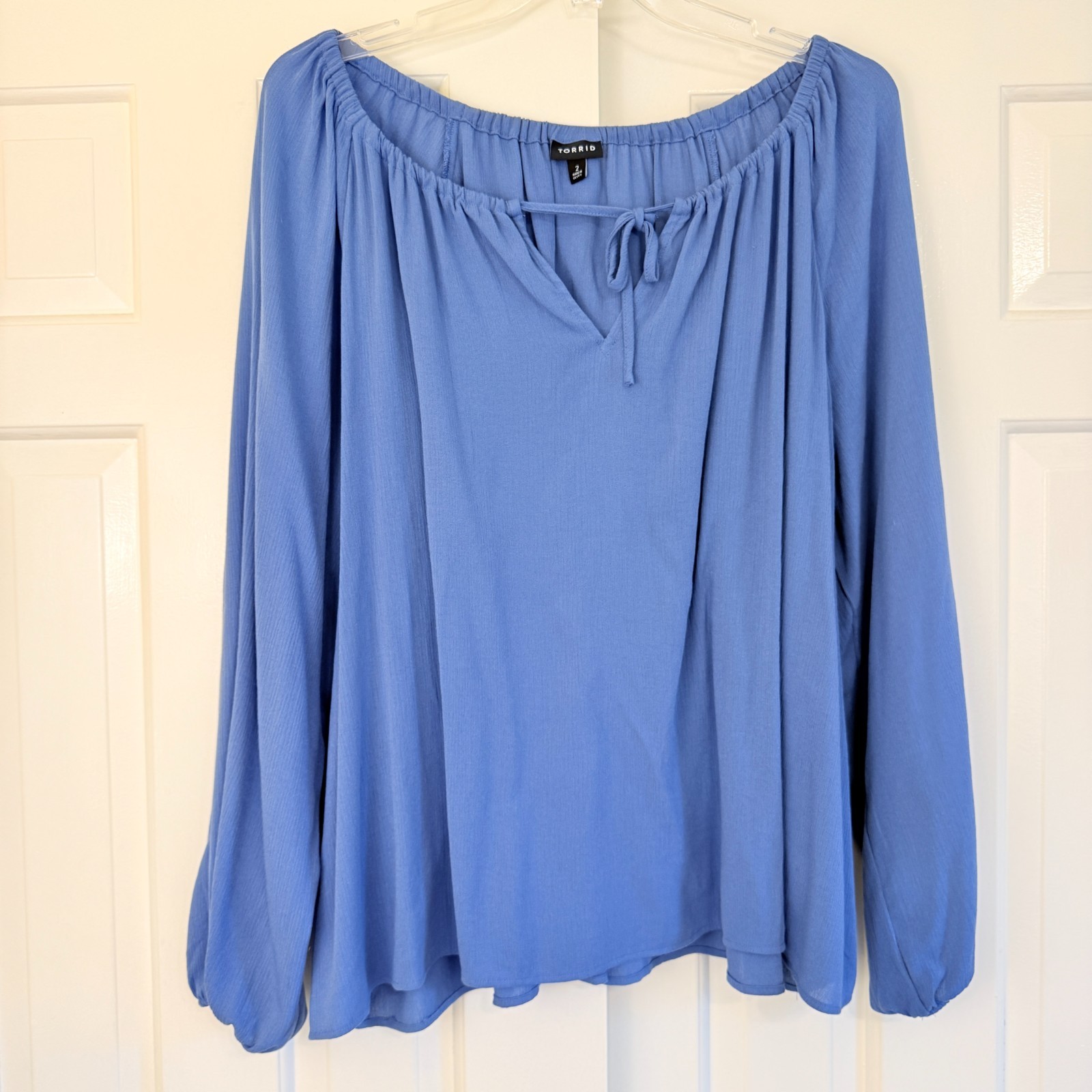 Torrid Sz 2 (18/20) Crinkle Gauze Relaxed Popover Blouse Cornflower Blue Boho