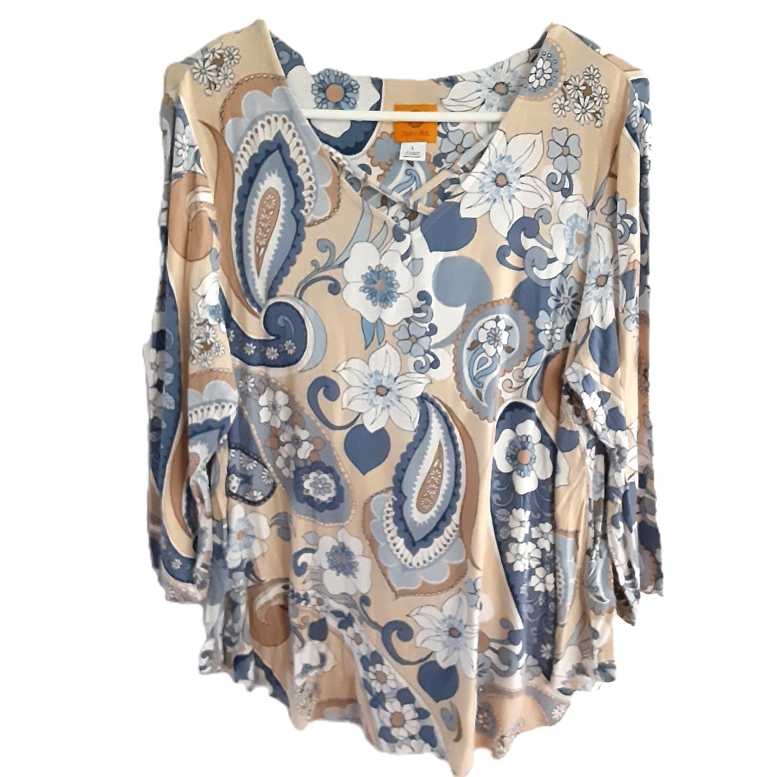 Ruby Rd Blouse Size LARGE Long Sleeves V-Neck Rayon Blend Pullover Casual