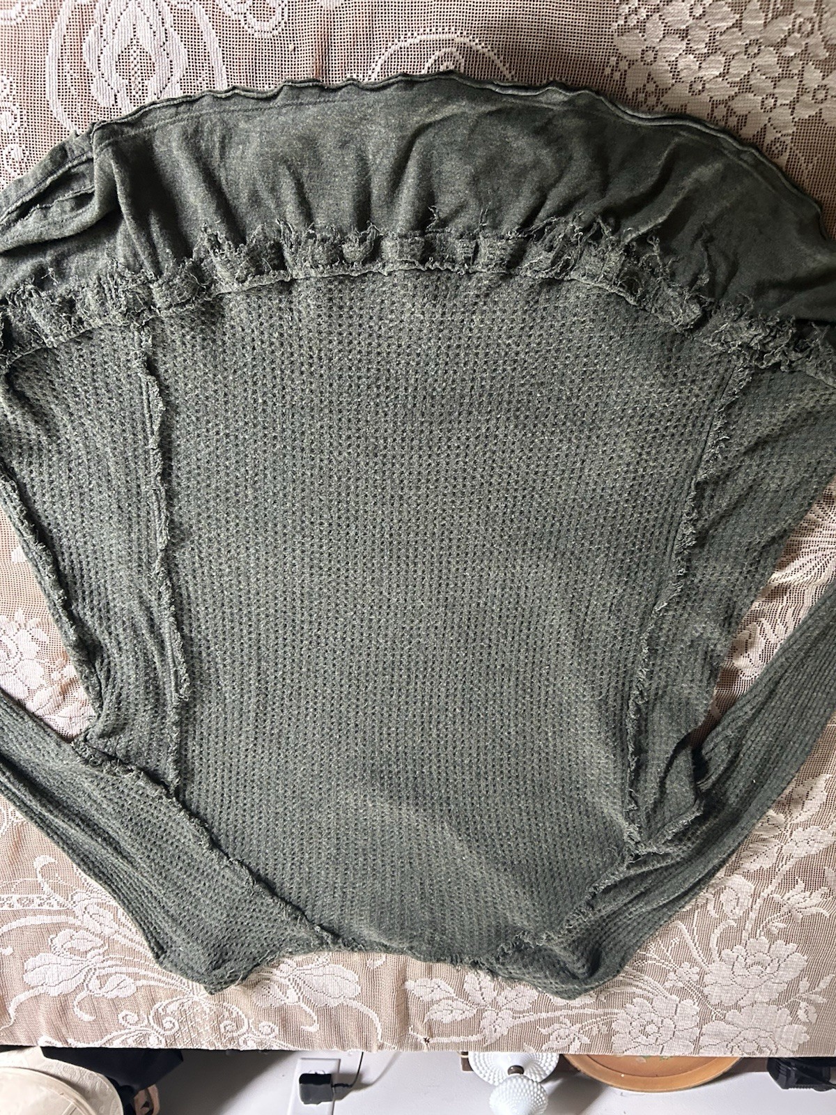 We The Free Army Green Tunic Thermal Top Ruffle Raw Edge Loose Fit Small