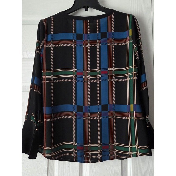 The Limited Black Plaid Split-Neck Blouse Size S