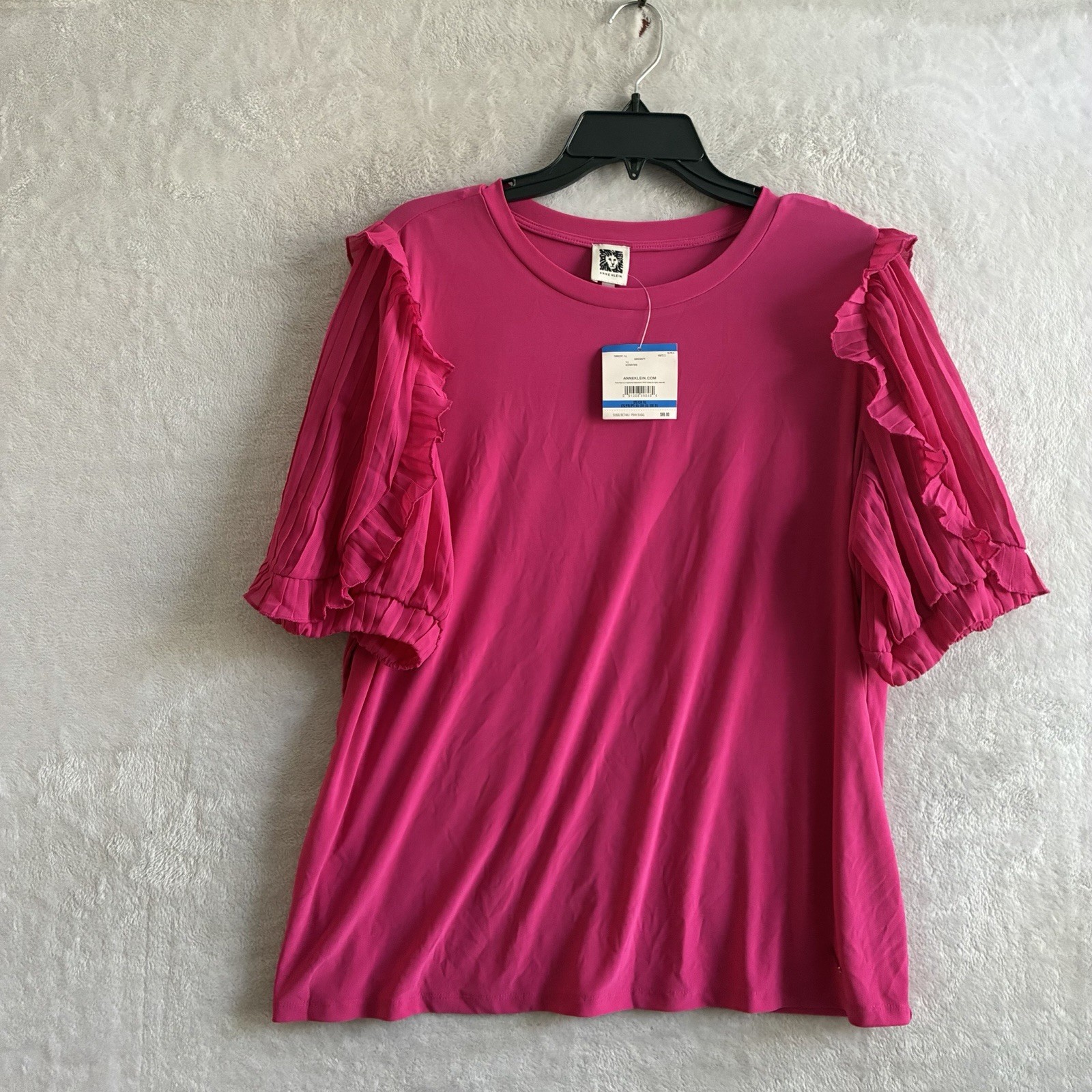 Anne Klein Womans Blouse Top Pink Solid XL Polyester Blend Short Sleeve Pullover